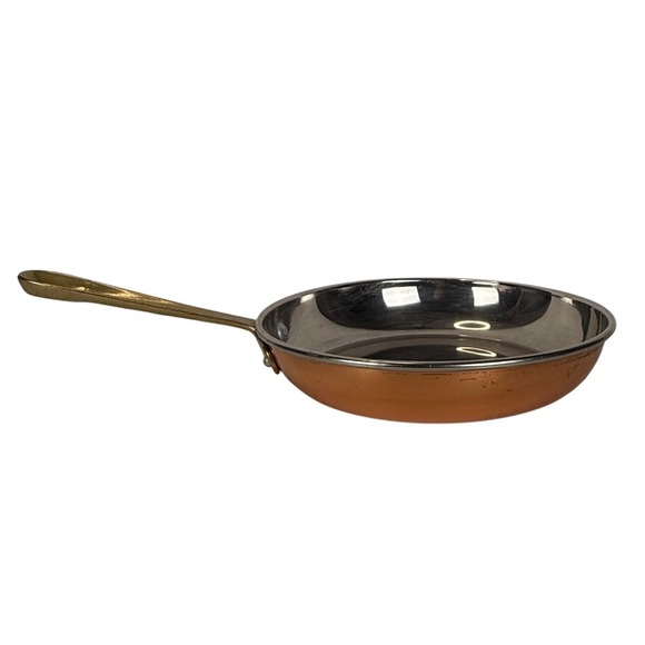 Vtg Frying Pan Copper Brass Handle 8" Stainless Bottom Chef Kitchen - Picture 1 of 6